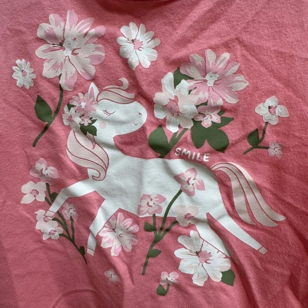 The Children's Place 2T Girls Pink & White Unicorn Pony Floral Tank Top Shirt